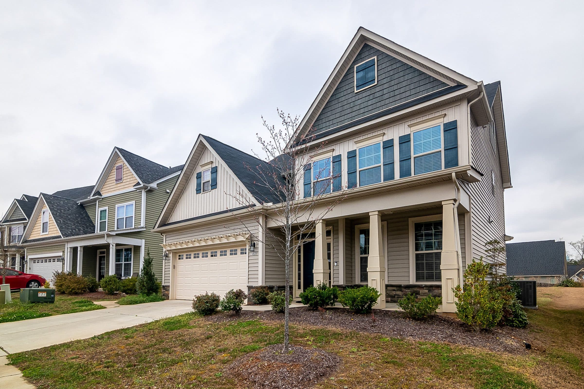 Bright two-story suburban home exterior